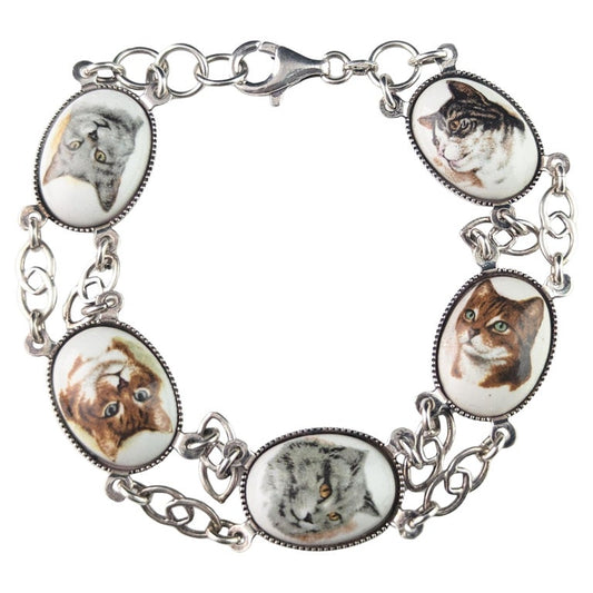 Vintage sterling silver Cat panel bracelet, enamel