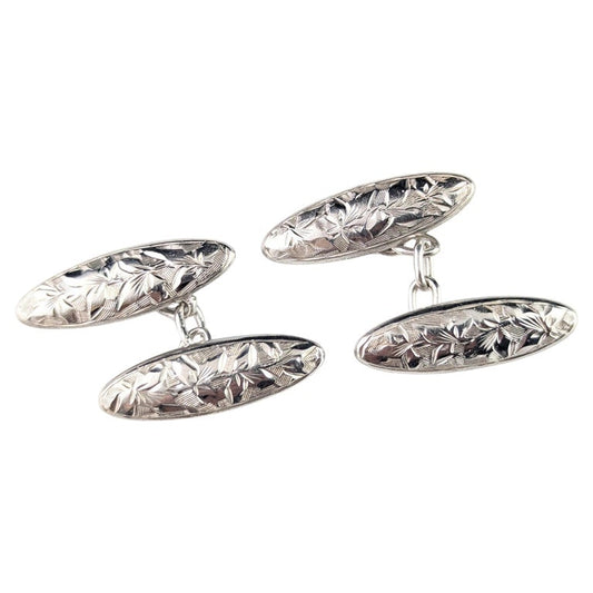 Antique Victorian sterling silver cufflinks, engraved