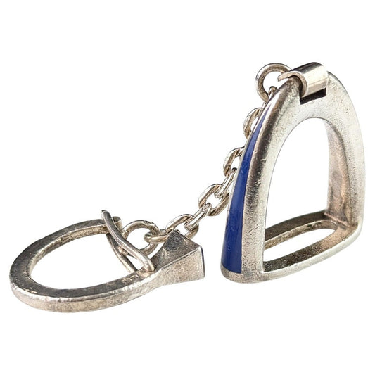 Vintage Gucci sterling silver and enamel keychain, charm, Stirrup and horseshoe nail