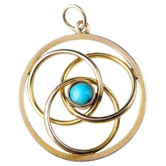 Antique 9ct gold circles pendant, Turquoise