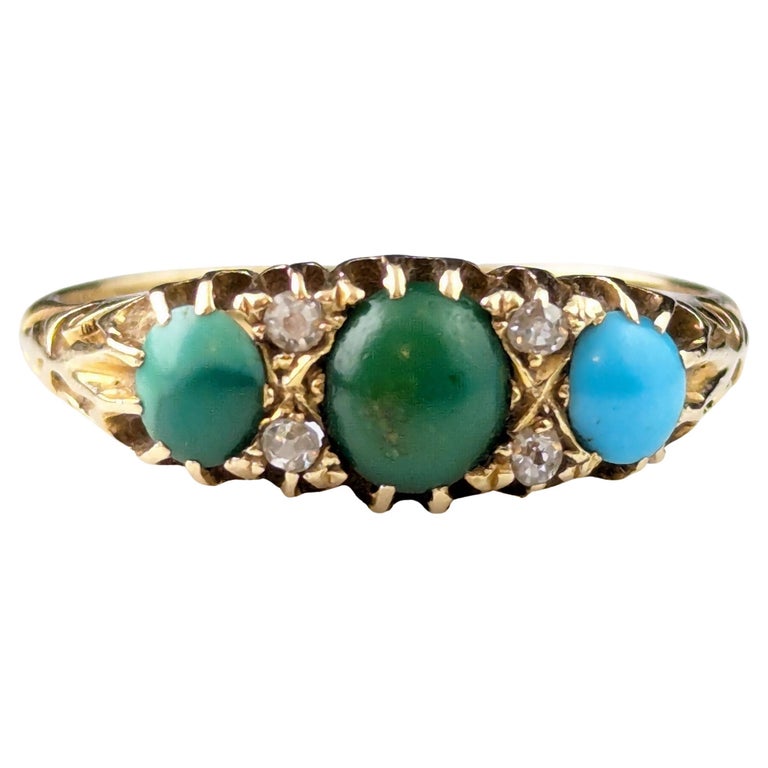 Antique 18ct yellow gold Turquoise and Diamond ring