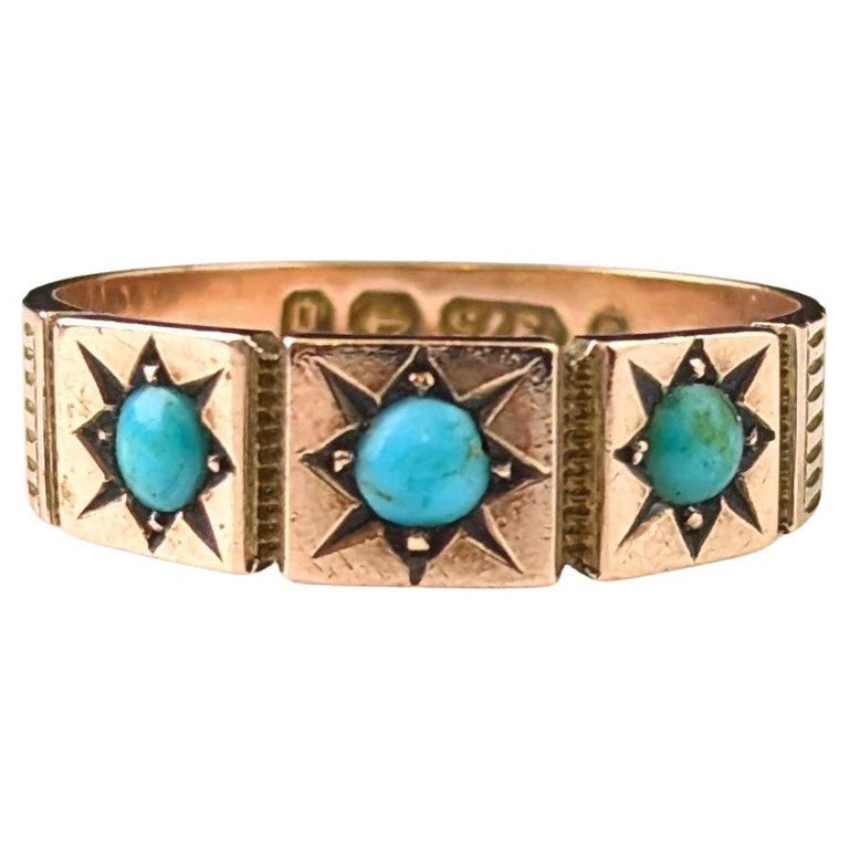 Antique 9ct Rose gold Turquoise gypsy set ring, Victorian