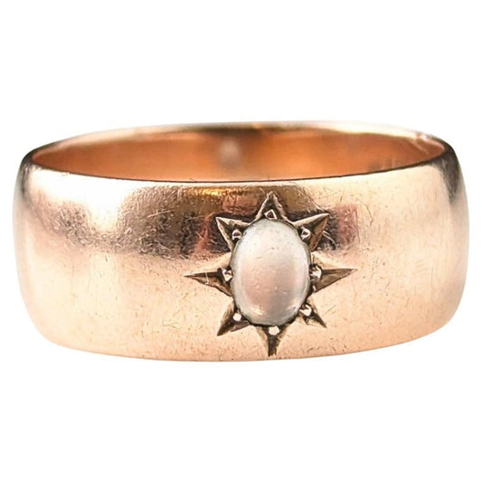 Vintage 9ct Rose gold Moonstone gypsy set band ring