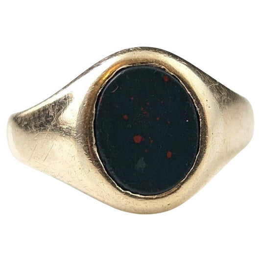 Vintage Bloodstone signet ring, 9ct yellow gold, Pinky ring