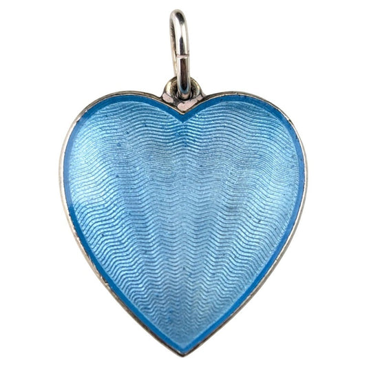 Vintage Norwegian silver and enamel heart pendant, prayer