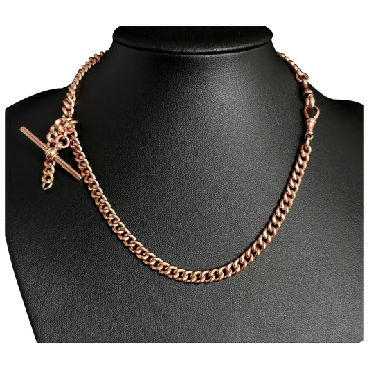 Antique 9ct Rose gold Albert chain, watch chain necklace, Edwardian