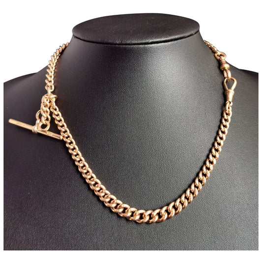 Antique 9ct Rose gold Albert chain, watch chain necklace, Victorian, Heavy