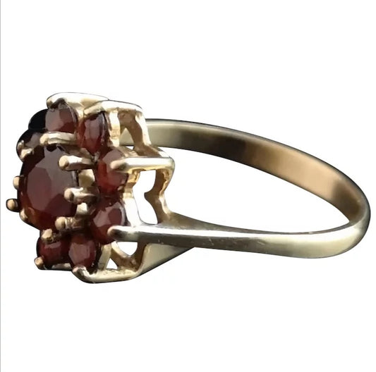 Vintage garnet flower ring, 9ct gold