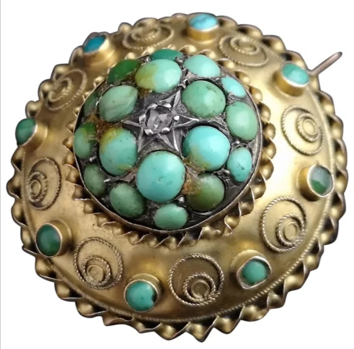 Antique turquoise and diamond locket brooch, Victorian 15ct – StolenAttic