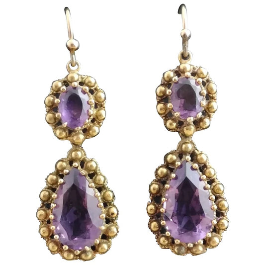 Antique Georgian amethyst drop earrings, 15ct gold