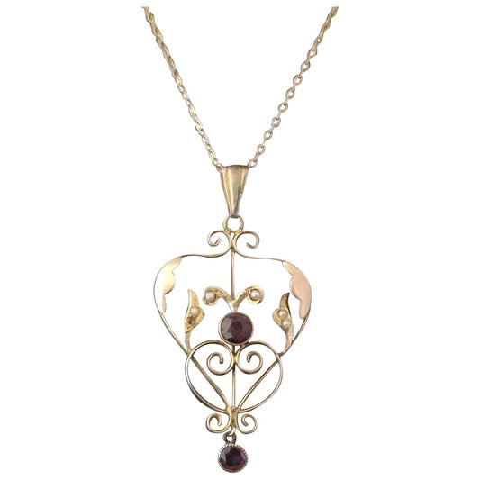 Antique Art Nouveau lavalier pendant, Amethyst, 9ct gold