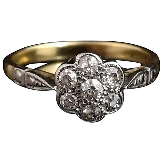 Antique Diamond flower ring, 18ct gold and platinum