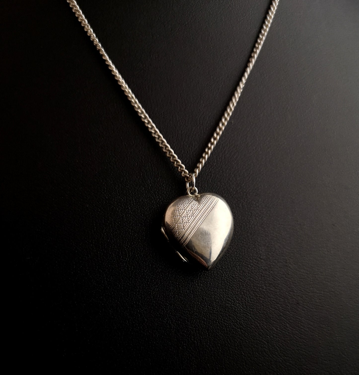 Vintage silver heart locket, necklace, Art Deco