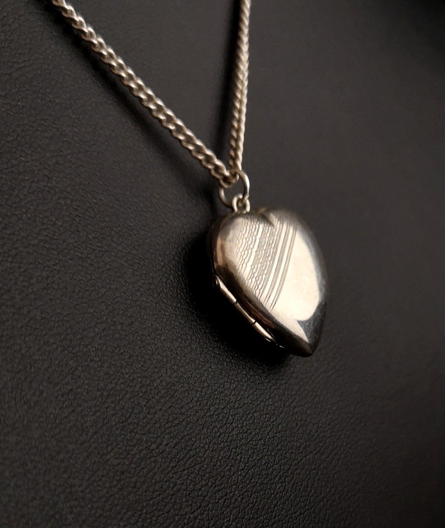 Vintage silver heart locket, necklace, Art Deco