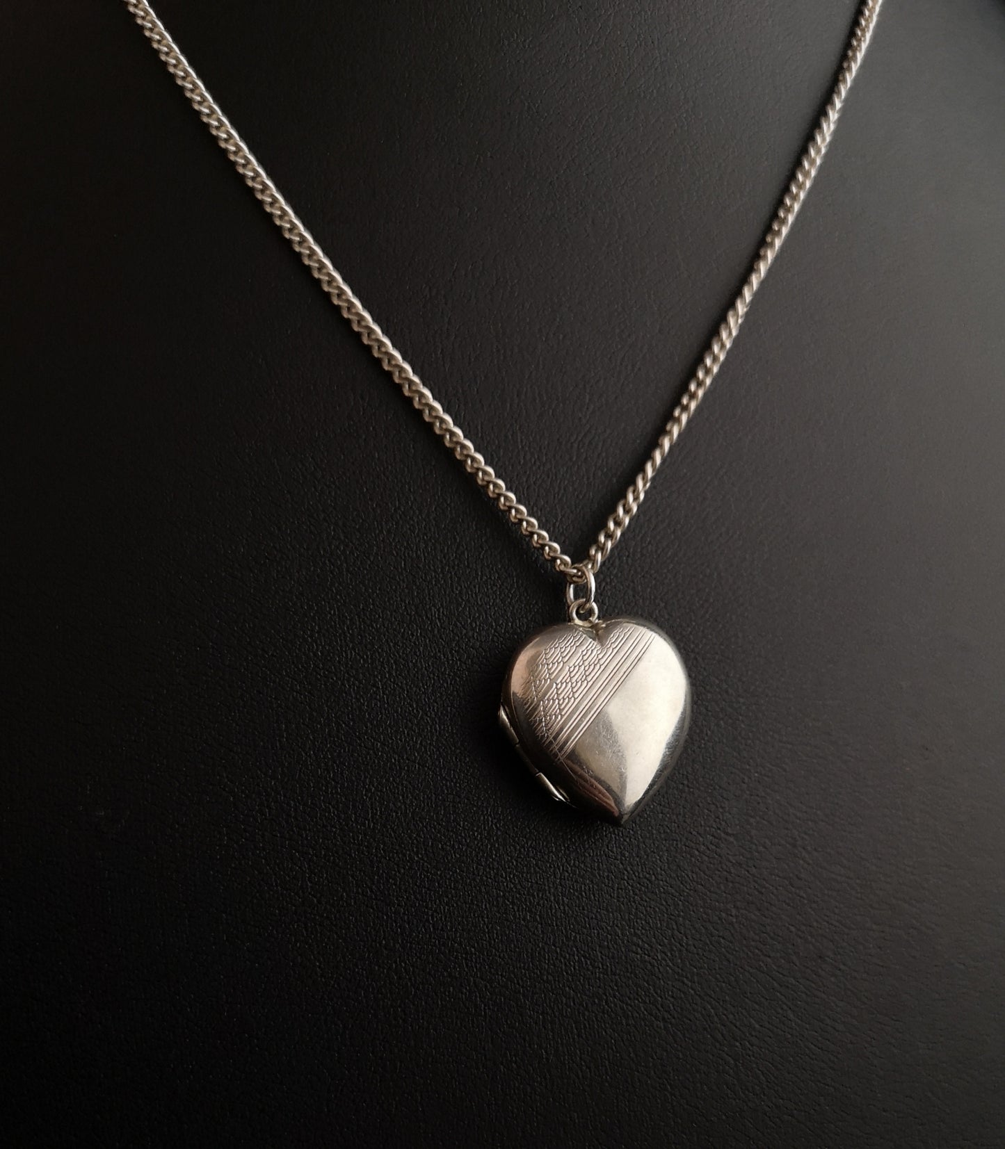 Vintage silver heart locket, necklace, Art Deco