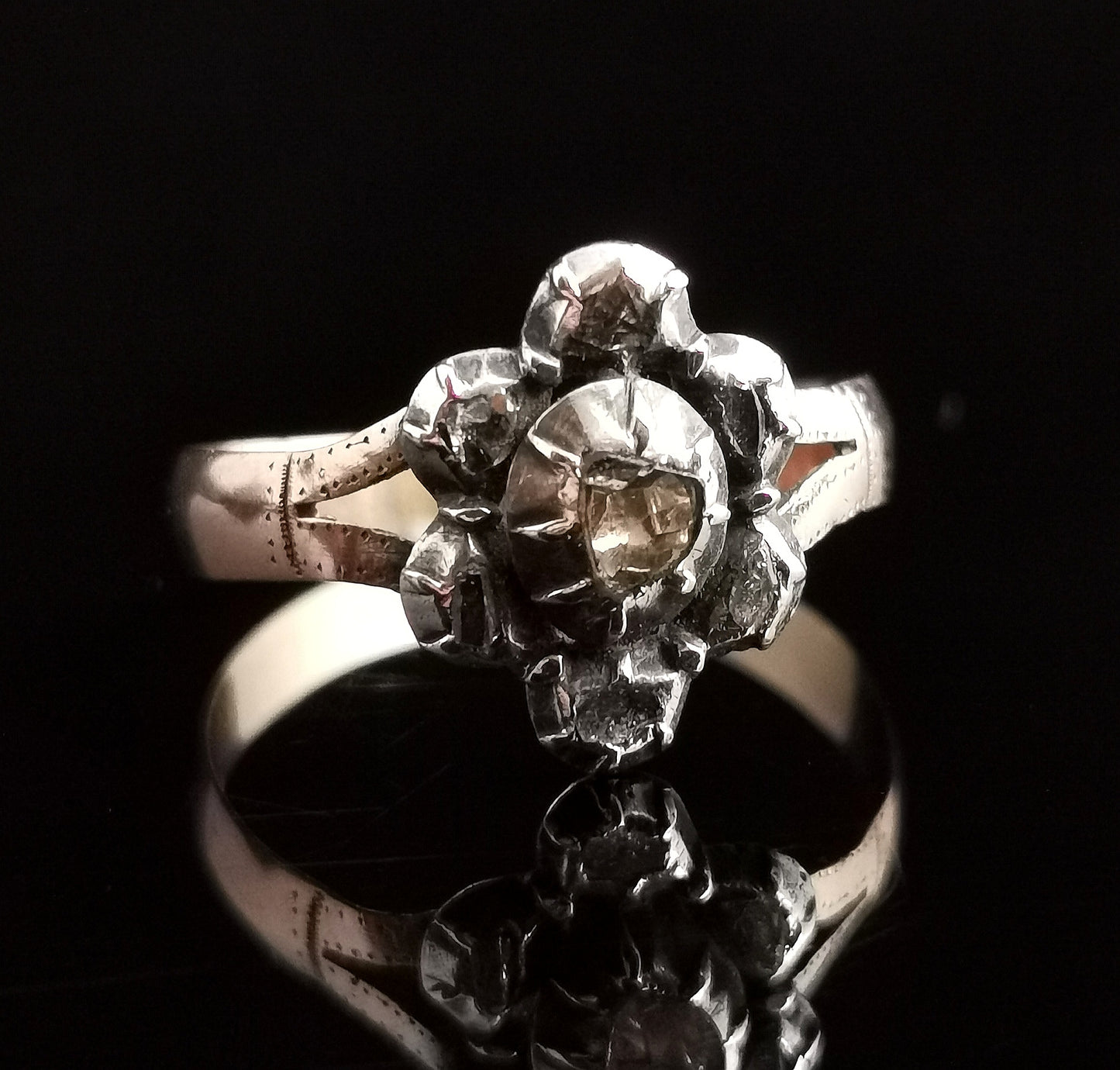 Antique Georgian Rose cut diamond navette ring, 9ct Rose gold