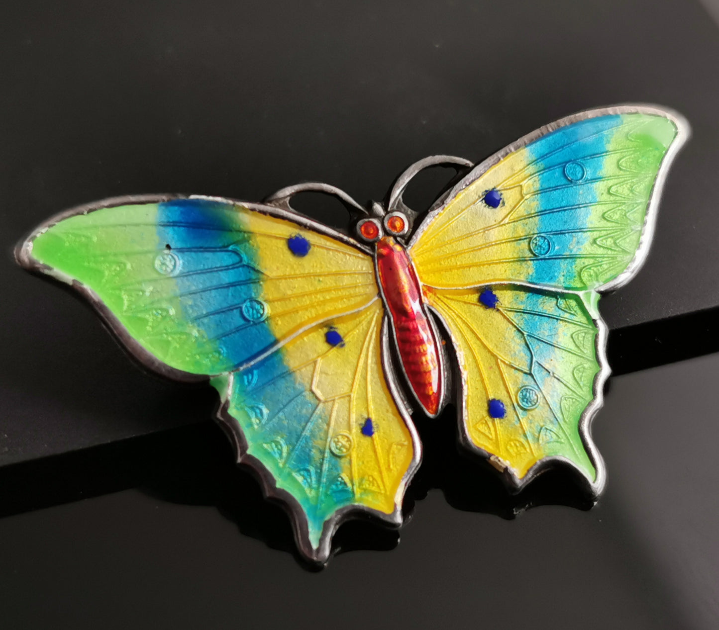 Antique sterling silver and enamel butterfly brooch