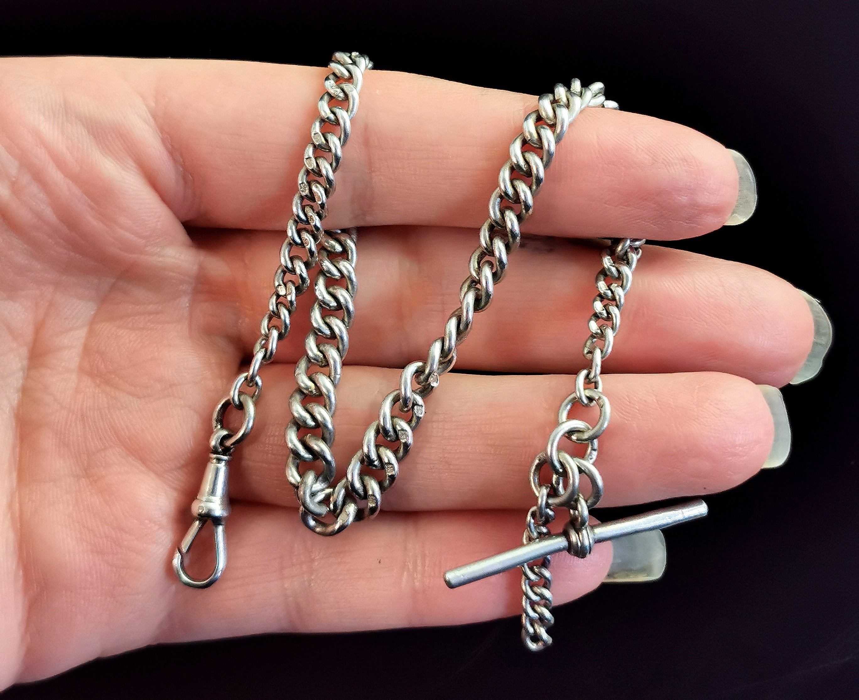 Silver double clearance albert watch chain