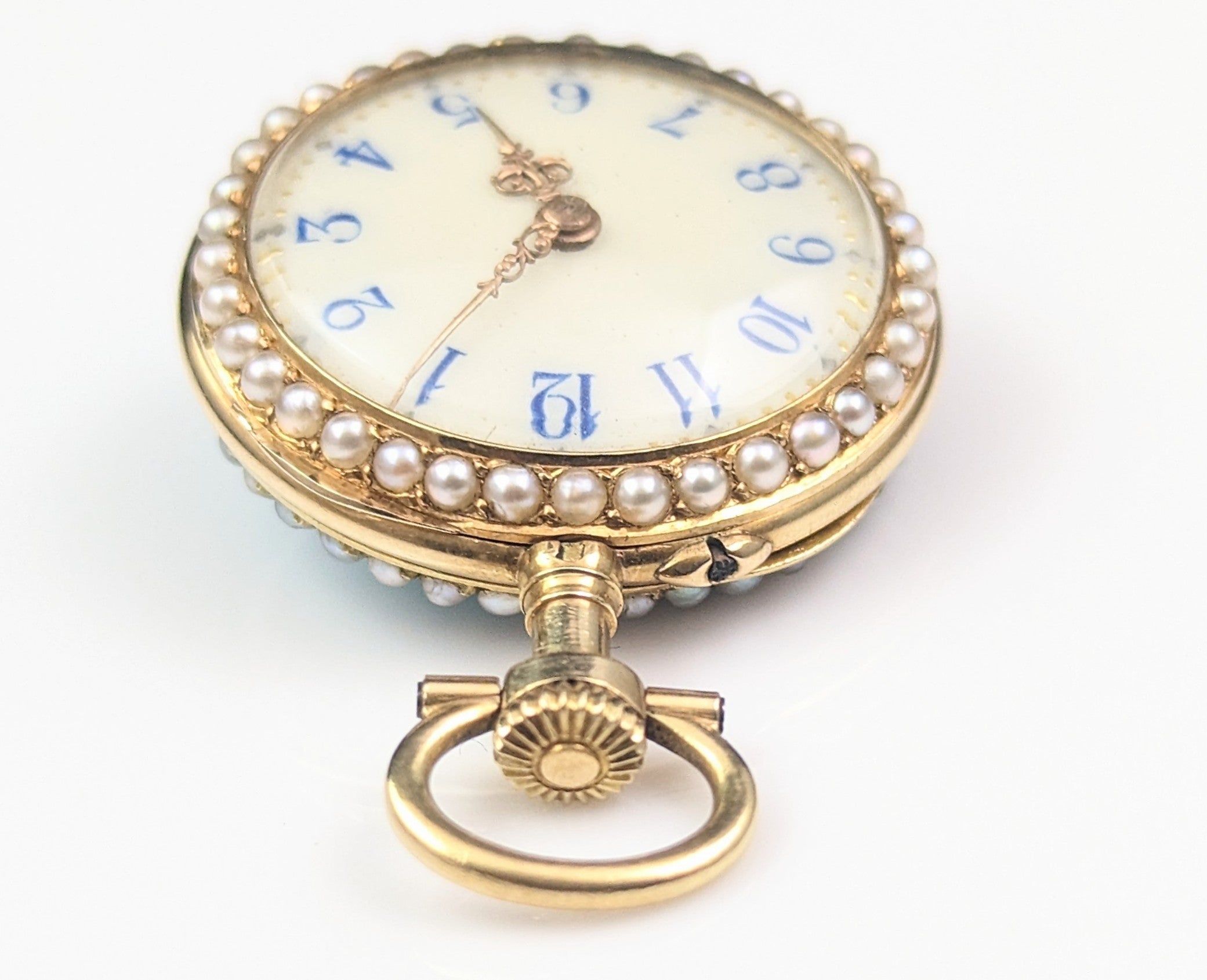 Antique French Art Deco Era Ornate Gold Plated Pocket Watch shops Chain with Pearl Studded Fob