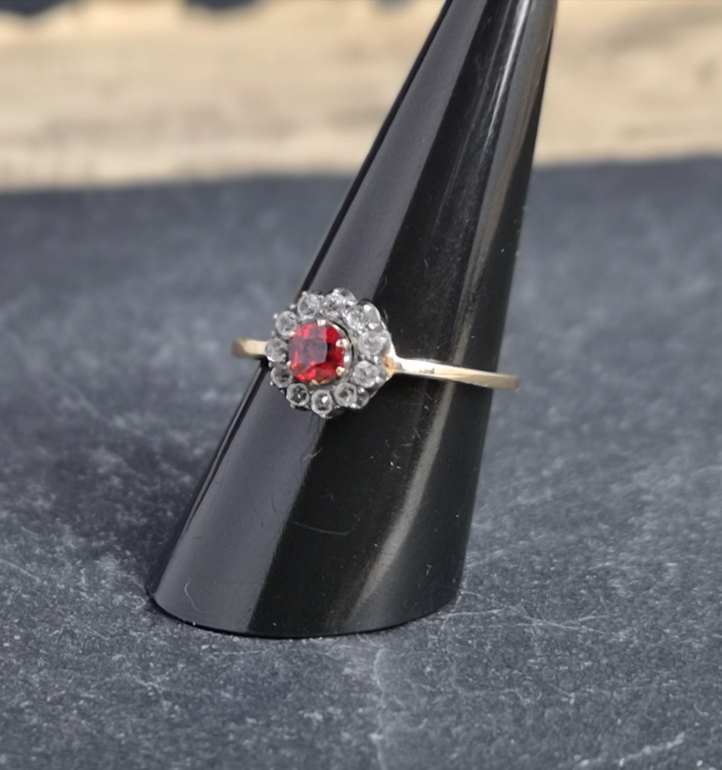 Antique Victorian paste cluster ring, gold and silver